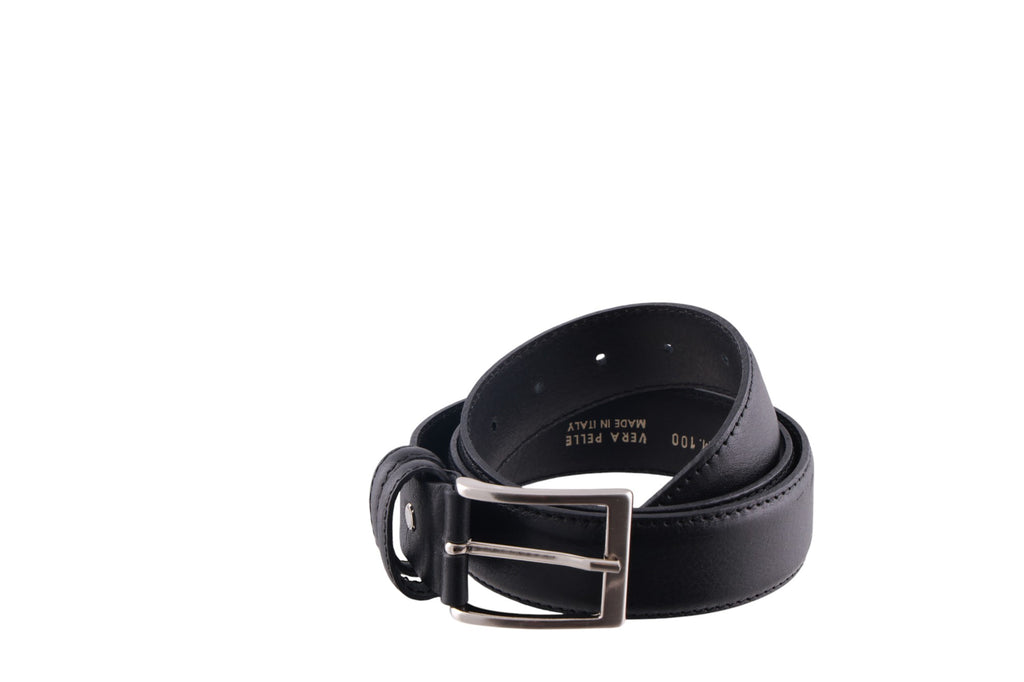 Cintura uomo in pelle con cuciture rinforzate e fibbia metallica satinata