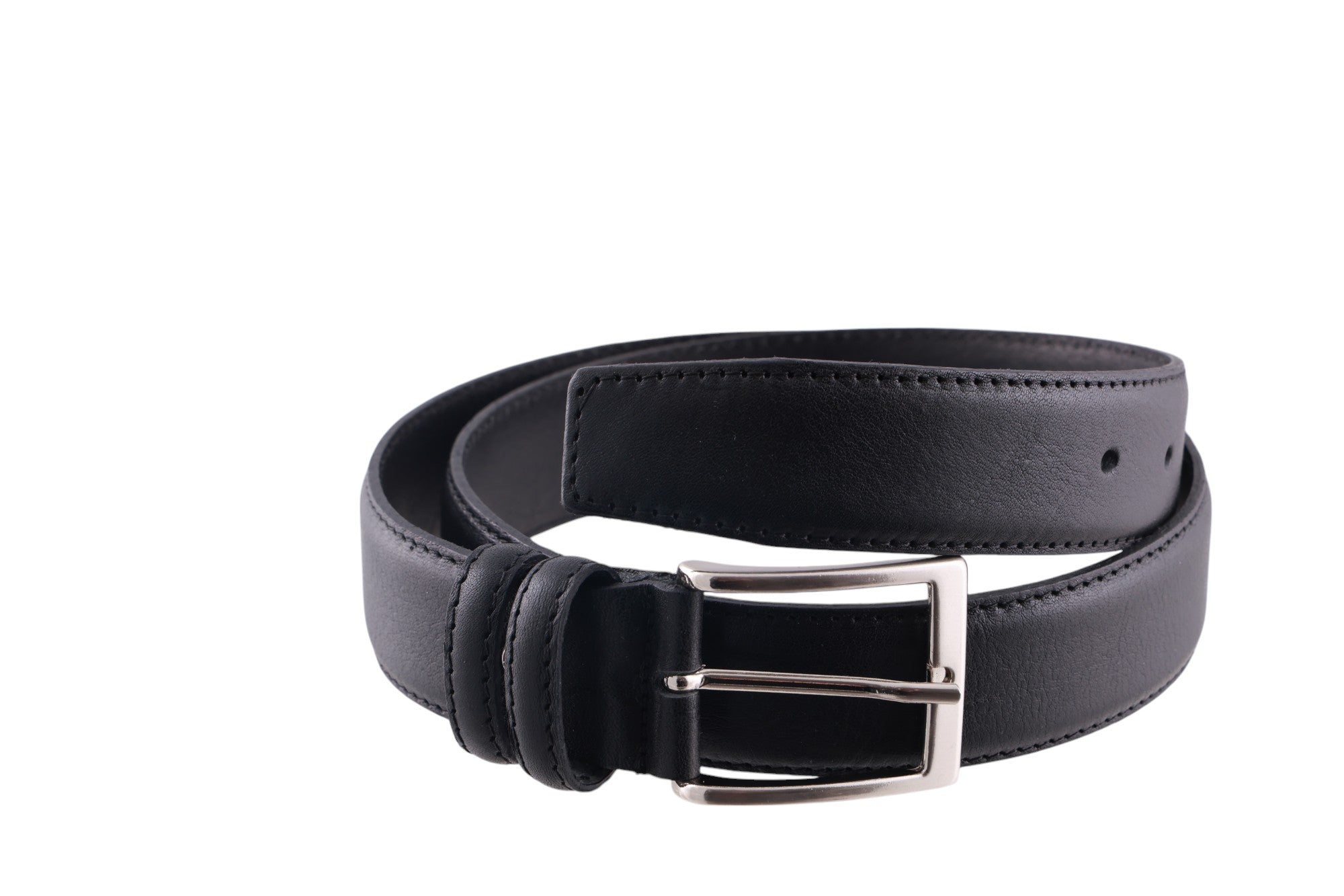 Cintura uomo in pelle con cuciture rinforzate e fibbia metallica satinata