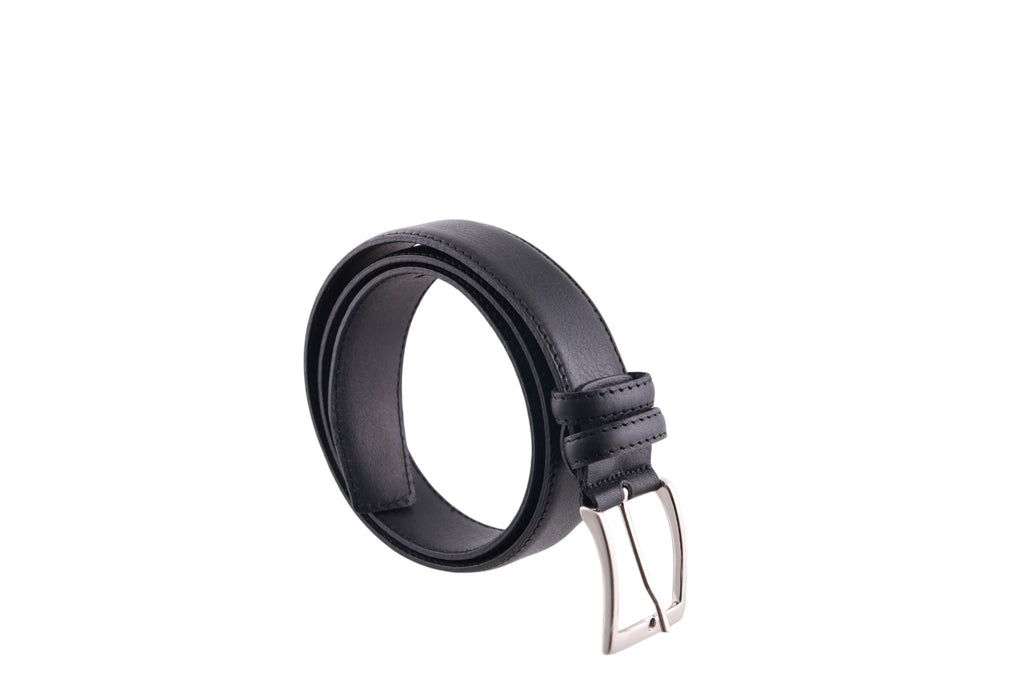 Cintura uomo in pelle con cuciture rinforzate e fibbia metallica satinata