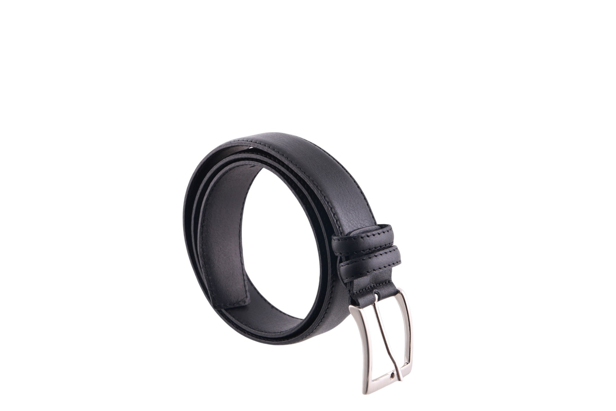 Cintura uomo in pelle con cuciture rinforzate e fibbia metallica satinata