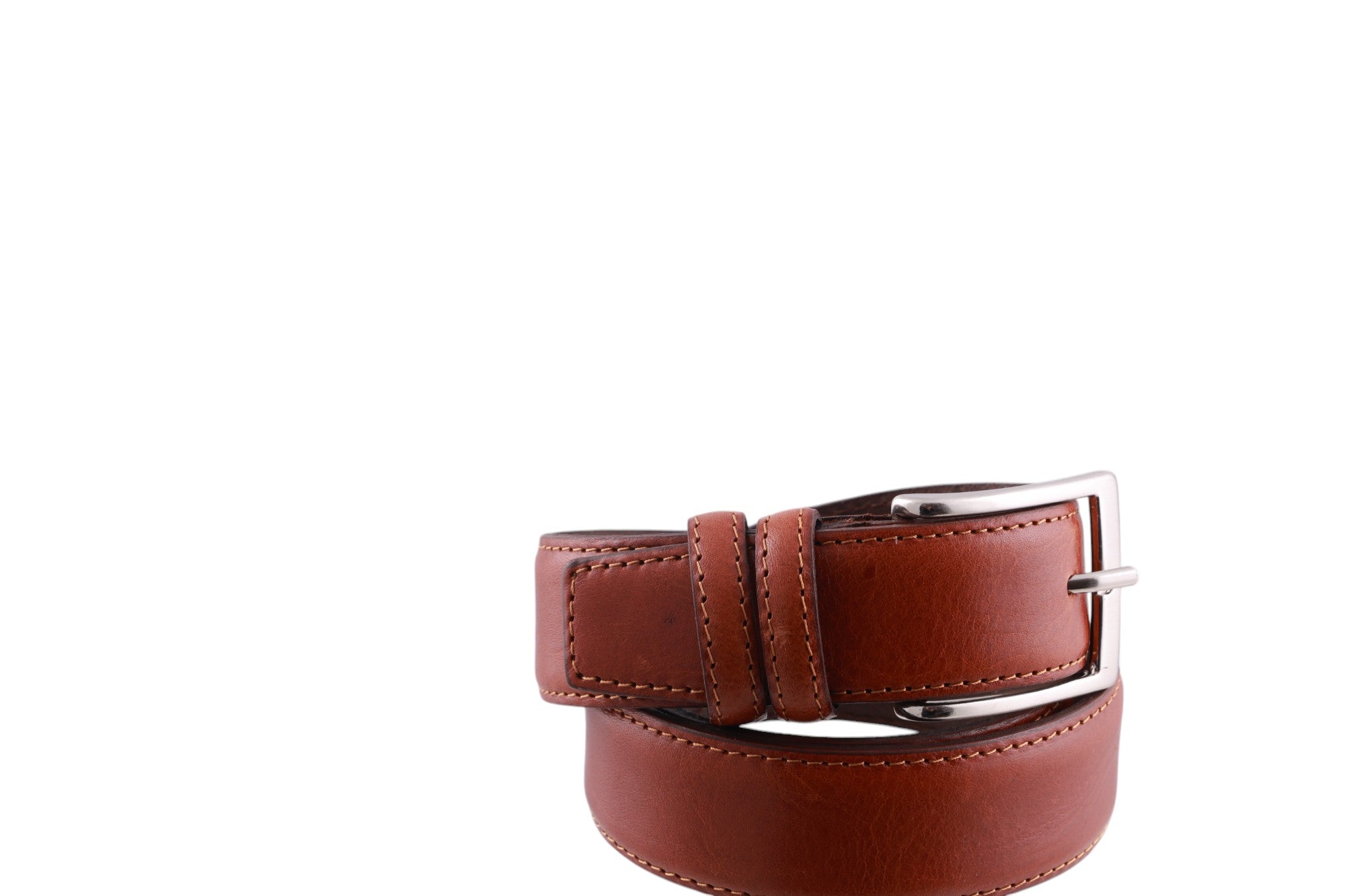 Cintura uomo in pelle con cuciture rinforzate e fibbia metallica satinata