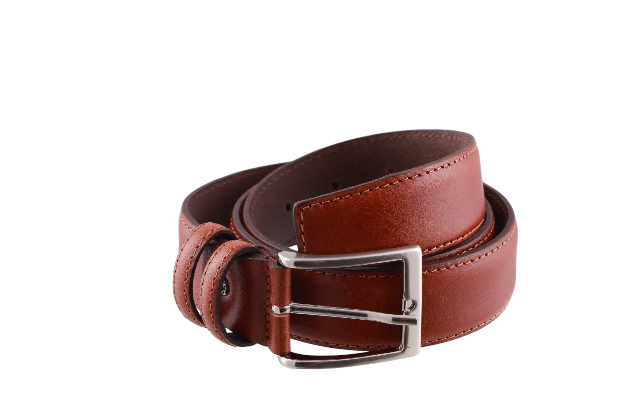 Cintura uomo in pelle con cuciture rinforzate e fibbia metallica satinata