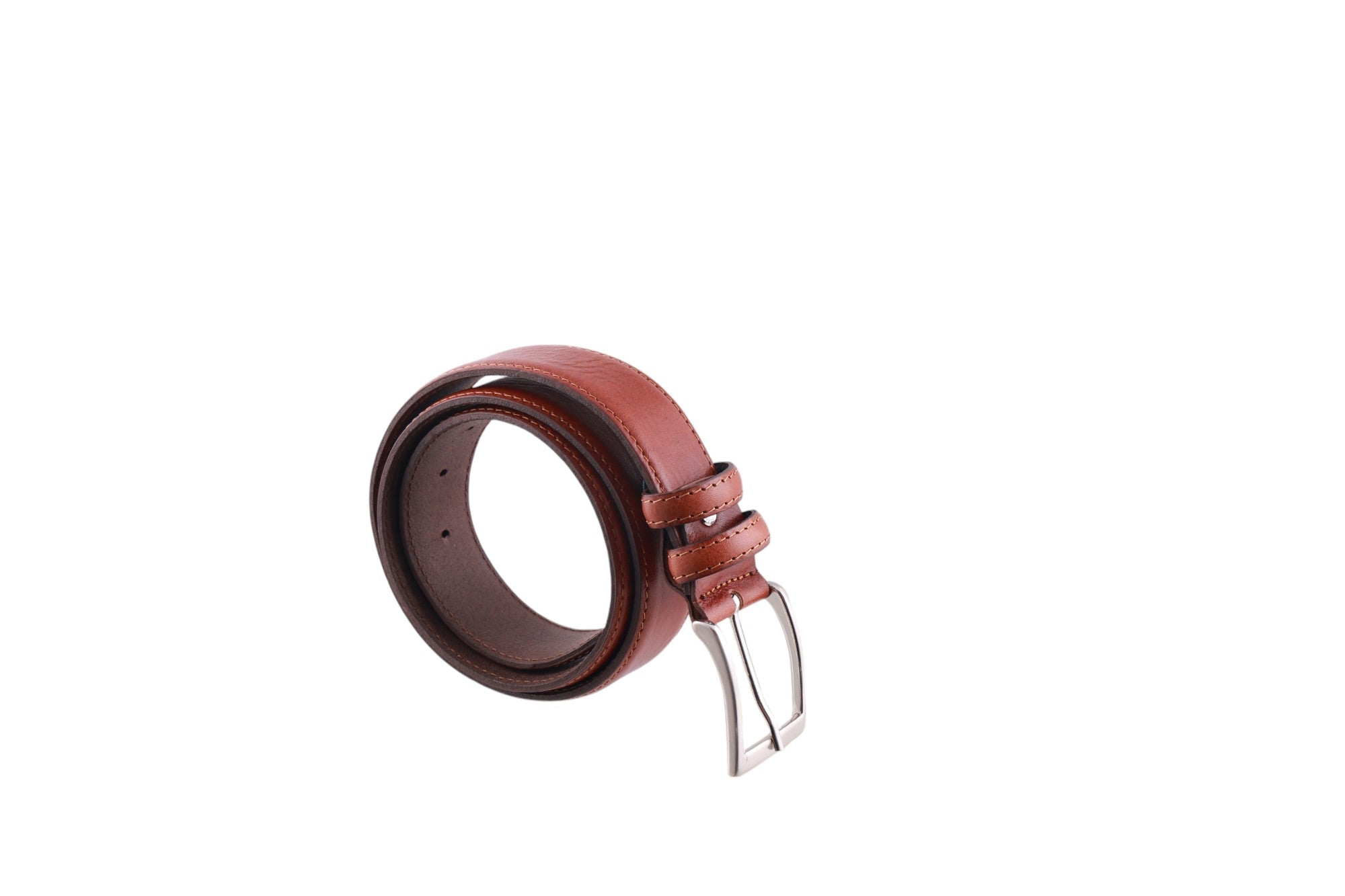 Cintura uomo in pelle con cuciture rinforzate e fibbia metallica satinata