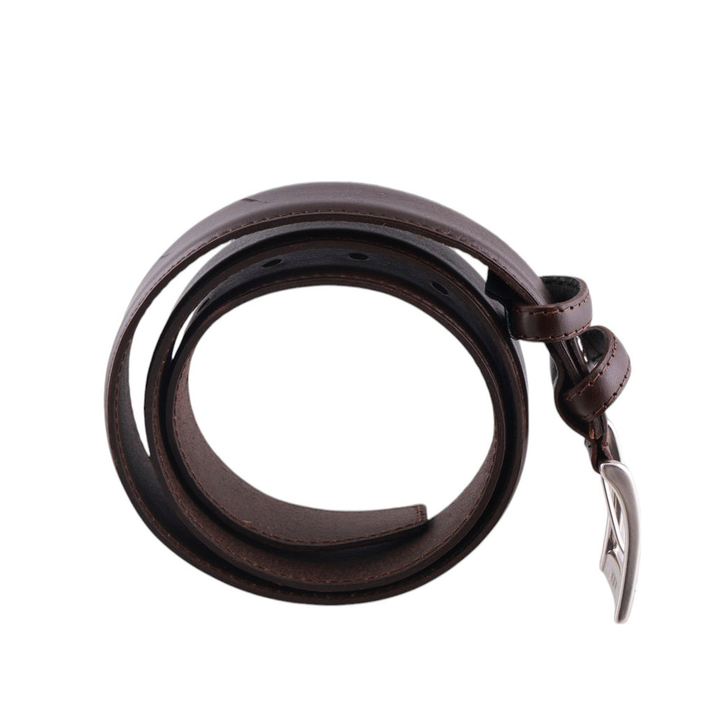 Cintura uomo in pelle con cuciture rinforzate e fibbia metallica satinata