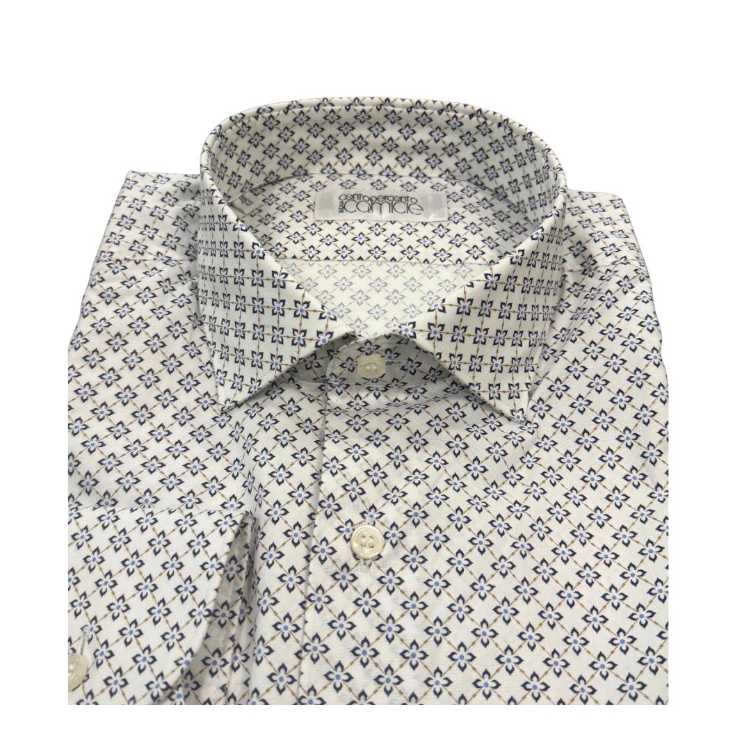 Camicia Uomo Classica in Elastam Fantasia Fiori Geometrici