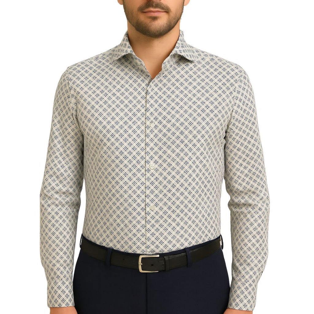 Camicia Uomo Classica in Elastam Fantasia Fiori Geometrici