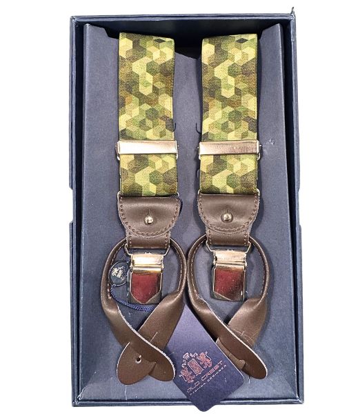 Bretelle Uomo Old Crest 3 Clip Pelle Camouflage - Made in Italy