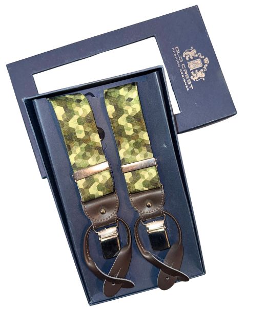 Bretelle Uomo Old Crest 3 Clip Pelle Camouflage - Made in Italy