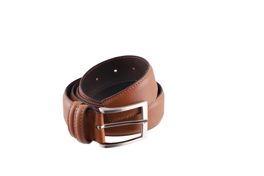 Cintura uomo in pelle pieno fiore con cuciture rinforzate e fibbia metallica