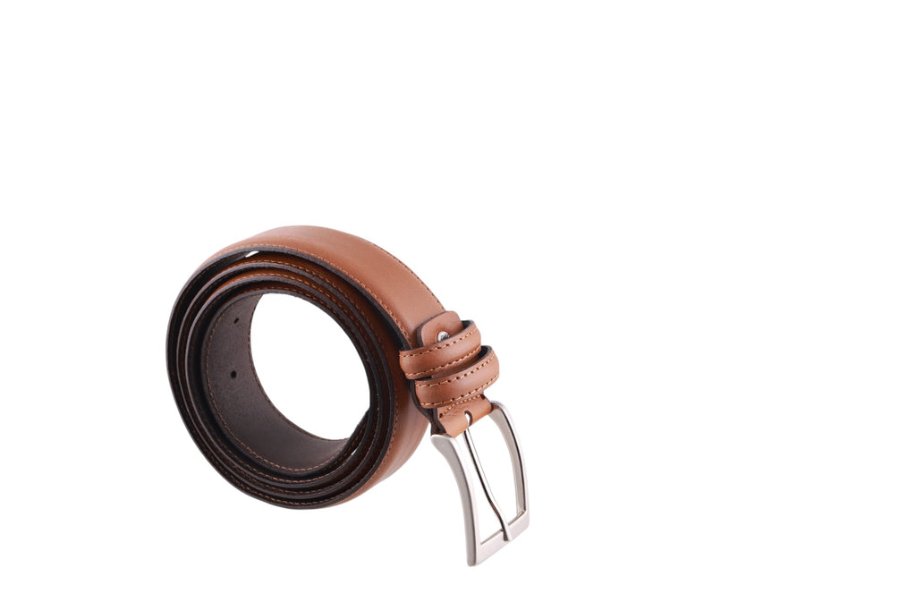 Cintura uomo in pelle pieno fiore con cuciture rinforzate e fibbia metallica