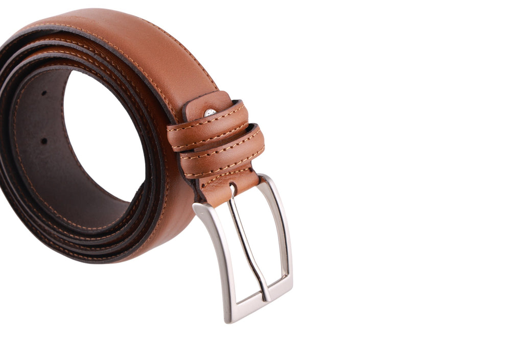 Cintura uomo in pelle pieno fiore con cuciture rinforzate e fibbia metallica