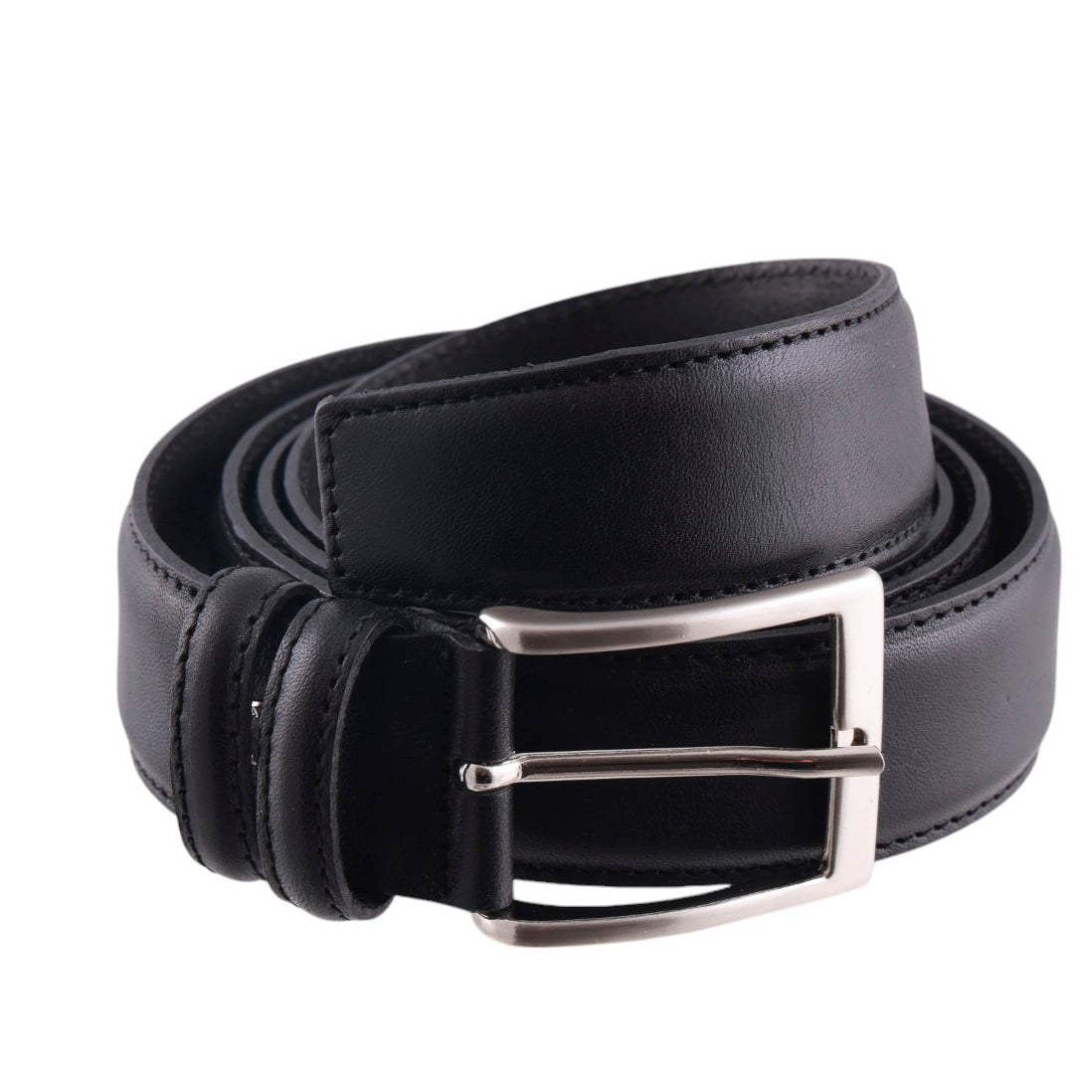 Cintura uomo in pelle pieno fiore con cuciture rinforzate e fibbia metallica