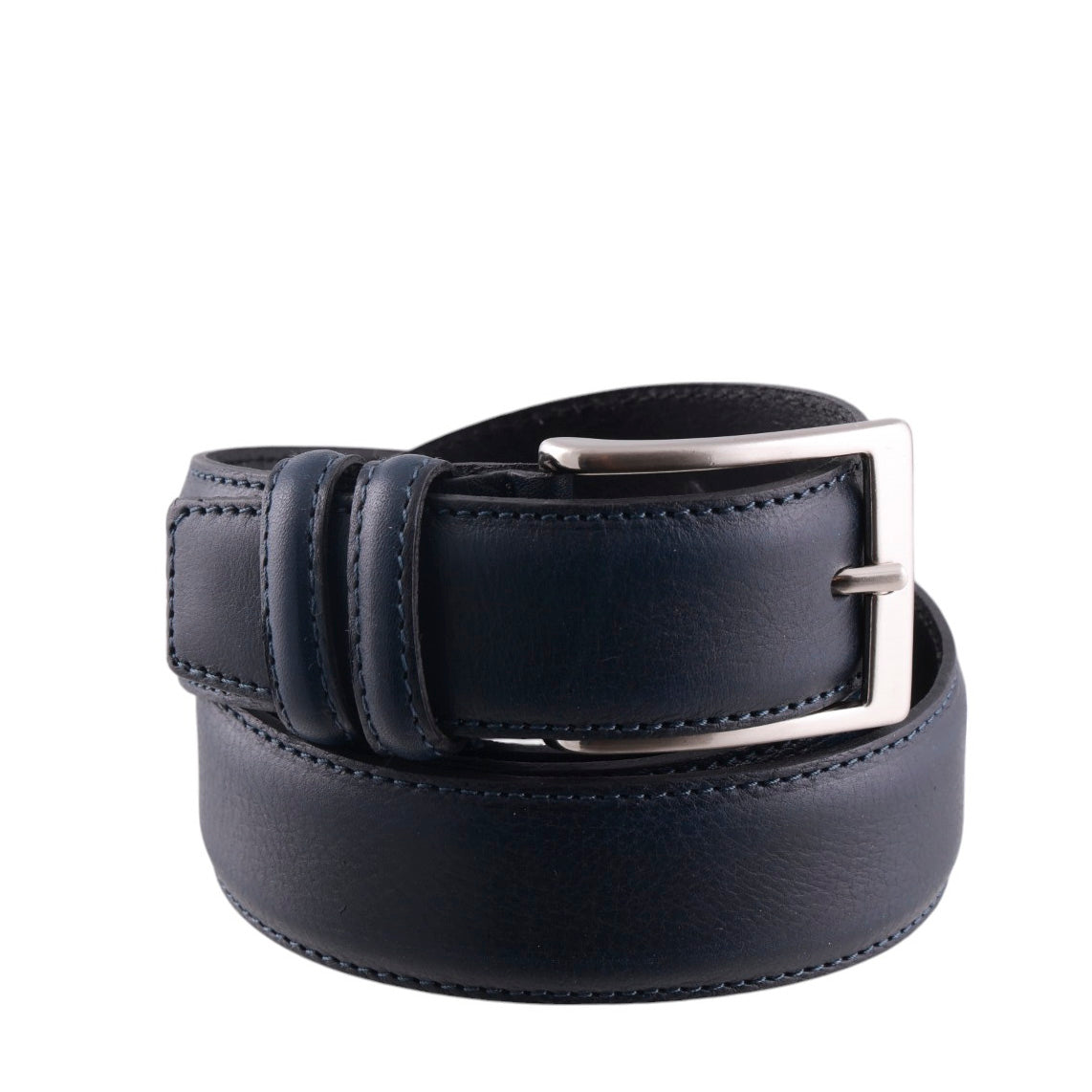 Cintura uomo in pelle pieno fiore con cuciture rinforzate e fibbia metallica