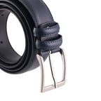 Cintura uomo in pelle pieno fiore con cuciture rinforzate e fibbia metallica