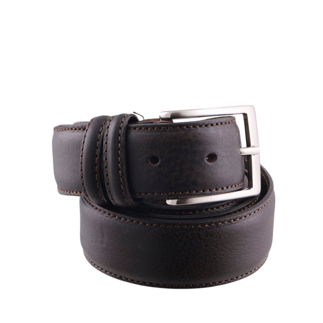 Cintura uomo in pelle pieno fiore con cuciture rinforzate e fibbia metallica