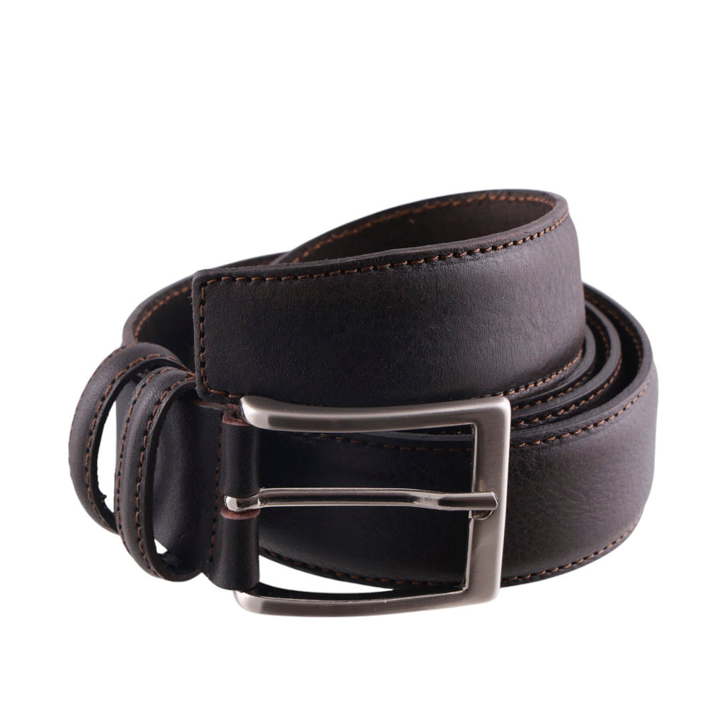 Cintura uomo in pelle pieno fiore con cuciture rinforzate e fibbia metallica