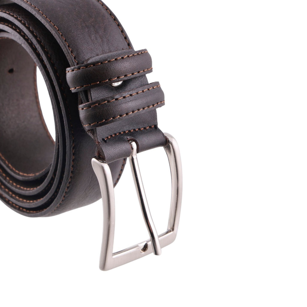 Cintura uomo in pelle pieno fiore con cuciture rinforzate e fibbia metallica