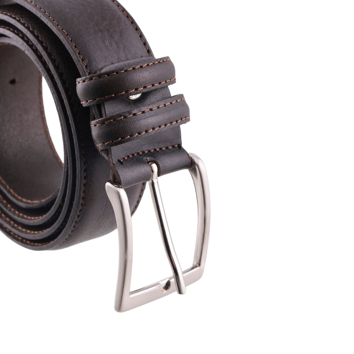 Cintura uomo in pelle pieno fiore con cuciture rinforzate e fibbia metallica