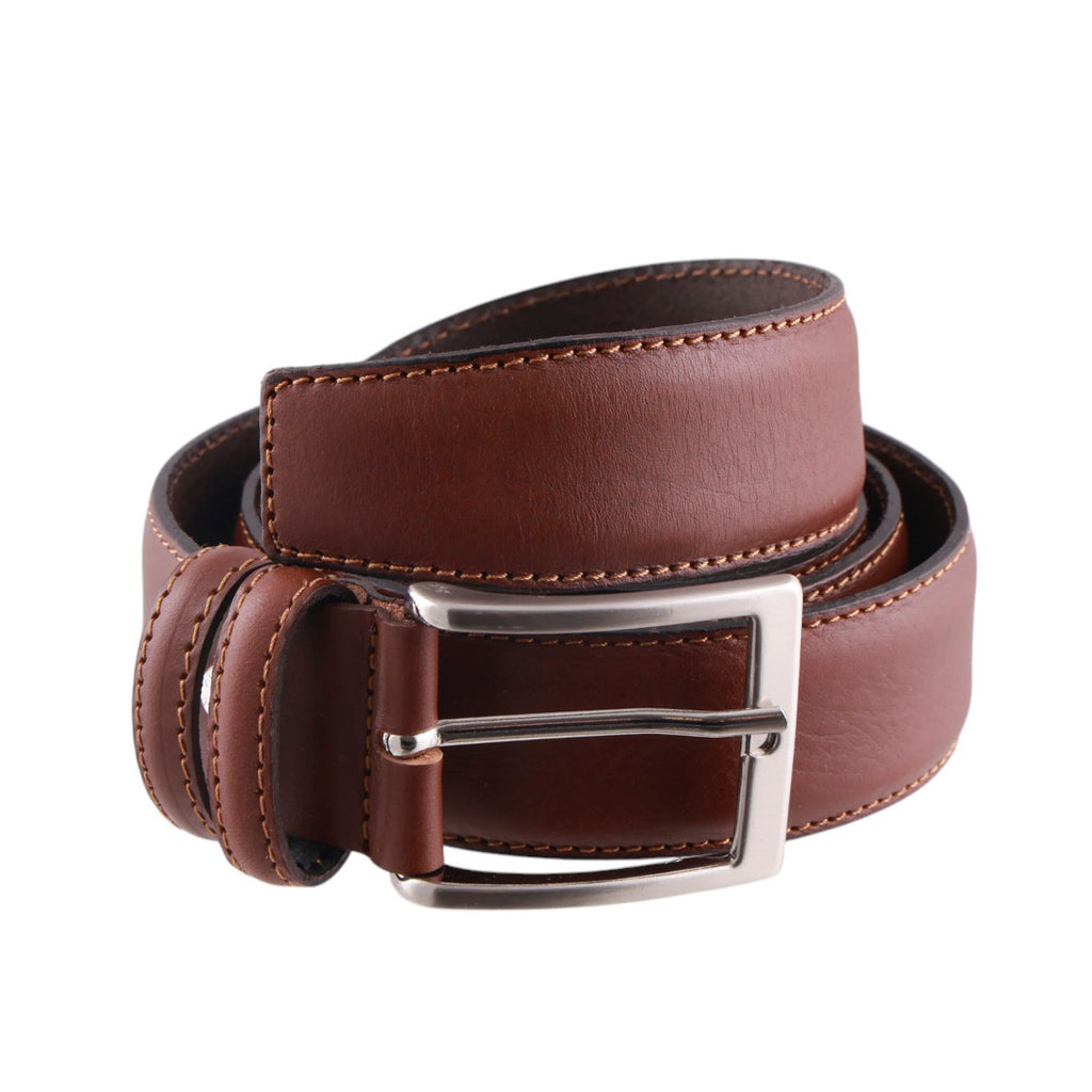 Cintura uomo in pelle pieno fiore con cuciture rinforzate e fibbia metallica