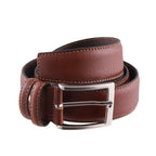 Cintura uomo in pelle pieno fiore con cuciture rinforzate e fibbia metallica