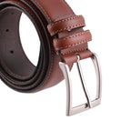 Cintura uomo in pelle pieno fiore con cuciture rinforzate e fibbia metallica