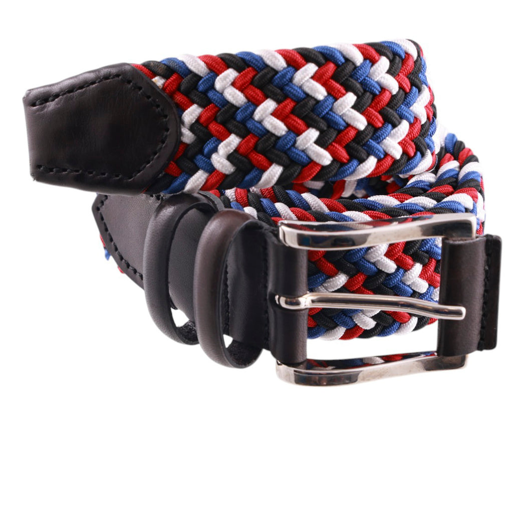 Cintura intrecciata in elastam, rosso, blu, bianco e nero