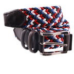Cintura intrecciata in elastam, rosso, blu, bianco e nero