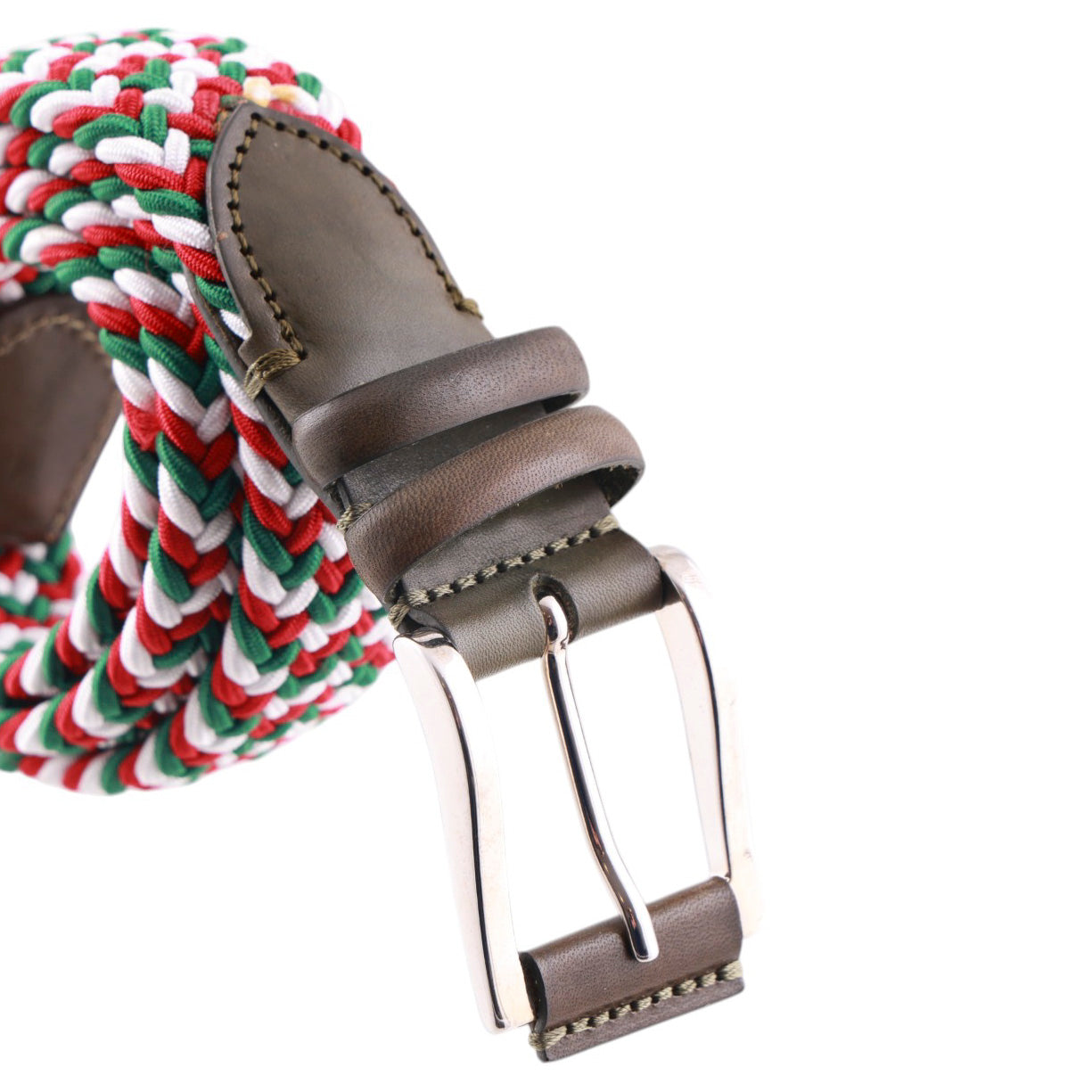 Cintura intrecciata, verde, rosso, bianco.