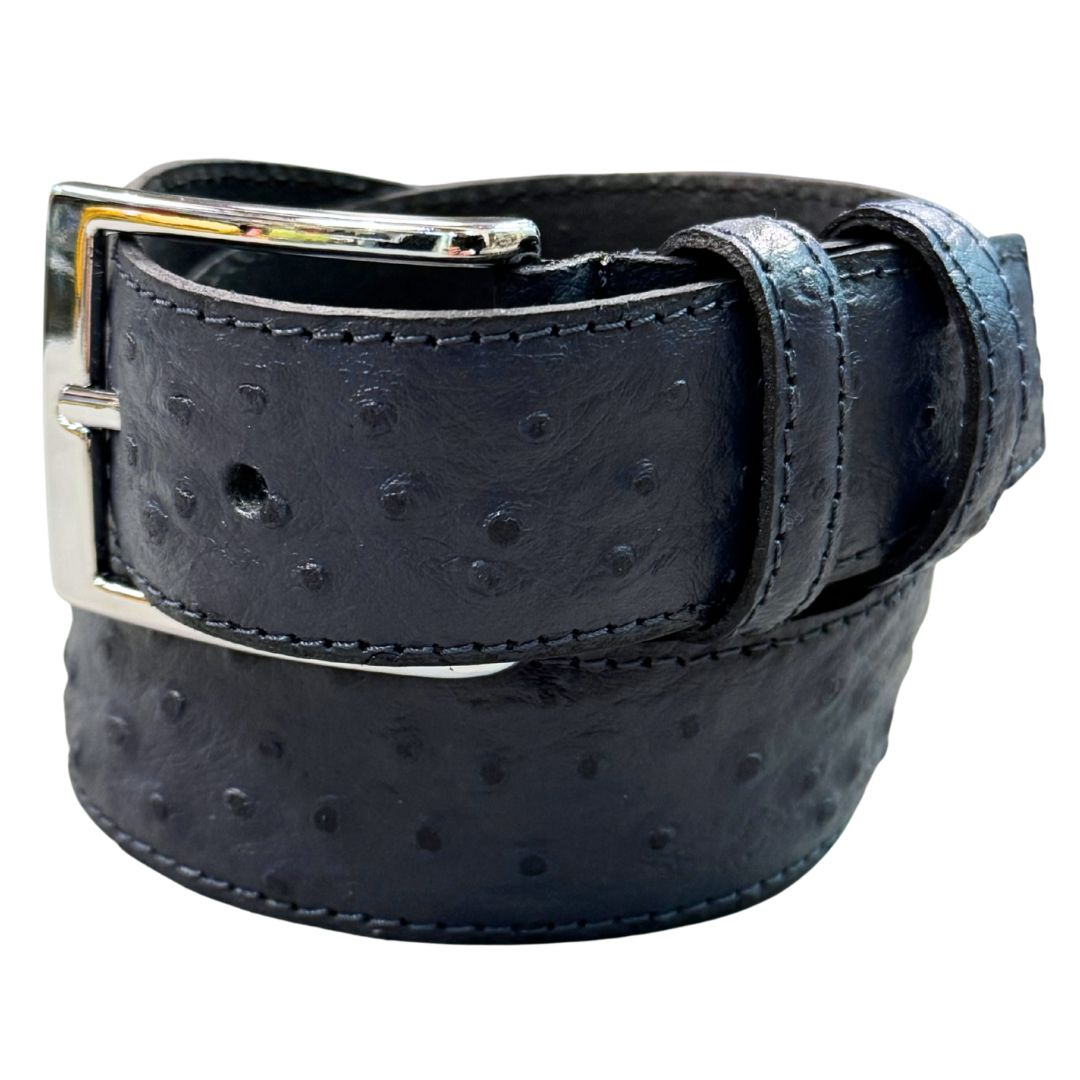 Cintura uomo in vera pelle effetto struzzo con fibbia lucida Made in Italy