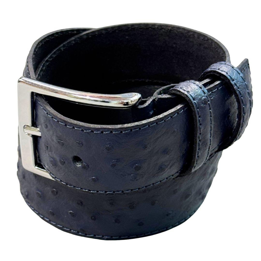 Cintura uomo in vera pelle effetto struzzo con fibbia lucida Made in Italy