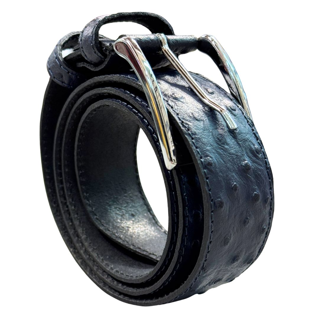 Cintura uomo in vera pelle effetto struzzo con fibbia lucida Made in Italy